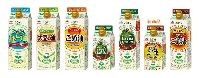 J-オイルミルズの紙パッケージの食用油シリーズの画像