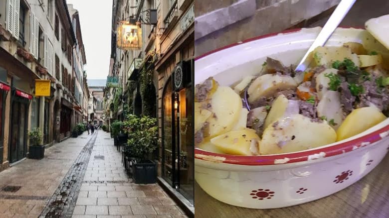 フランスのアルザスの街並みと煮込み料理