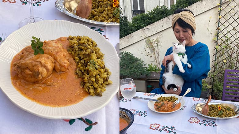 インドカレーと猫と女性